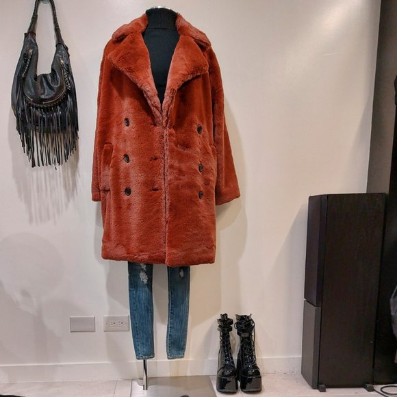 💥SHOWSTOPPER💥NATIVE YOUTH The Casia Luxurious Faux Mink Coat in Rust - Picture 8 of 16